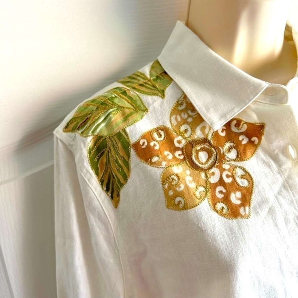 Draper’s & Damon’s Linen Floral Embroidered Top Vintage - Picture 4 of 10